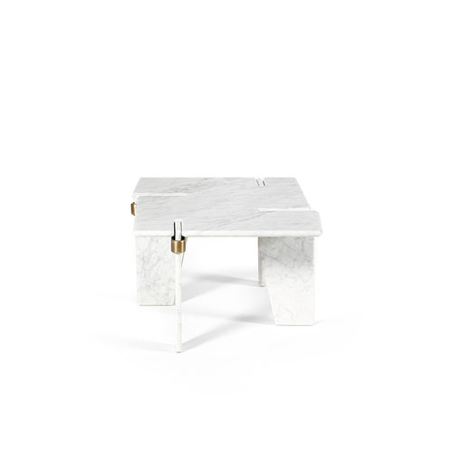 Tavolino basso contemporaneo - OVERLAP - HESSENTIA | Cornelio Cappellini - in marmo / con supporto in marmo / rettangolare