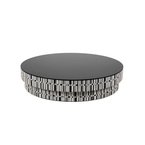 Tavolino basso contemporaneo - ENIGMA - HESSENTIA | Cornelio Cappellini - in vetro / con supporto in legno impiallacciato / rotondo