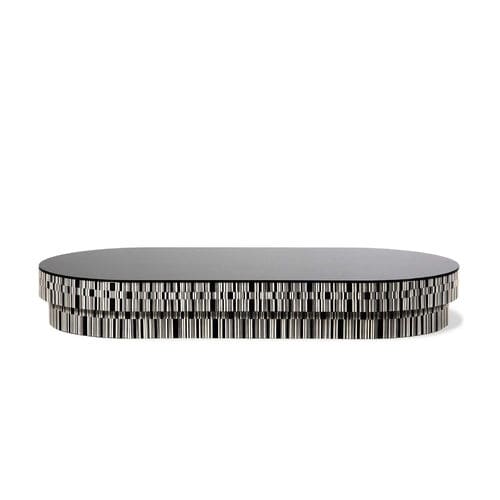 Tavolino basso contemporaneo - ENIGMA - HESSENTIA | Cornelio Cappellini - in vetro / con supporto in legno impiallacciato / ovale