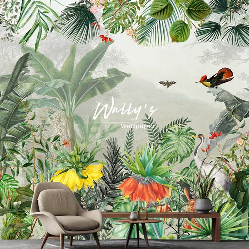 Carta da parati contemporanea - TROPICAL GARDEN - Wally's - con motivi naturali / grigia / verde