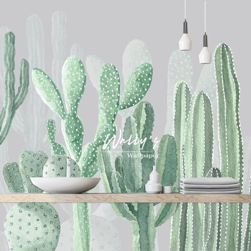 Carta da parati contemporanea - CACTUS - Wally's - con motivi naturali / grigia / verde