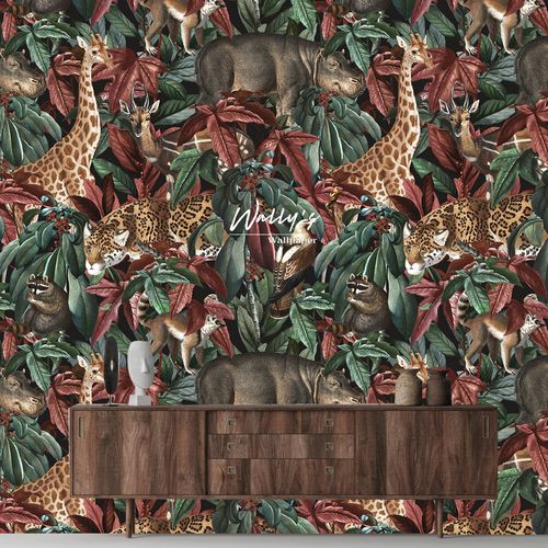 Carta da parati contemporanea - JUNGLE LAND  - Wally's - con motivi naturali / verde / marrone