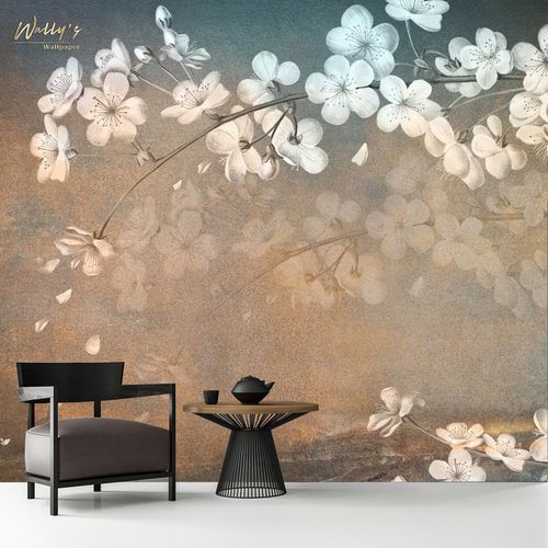 Carta da parati contemporanea - GRINGE BLOSSOM  - Wally's - motivi cinesi / grigia / bianca
