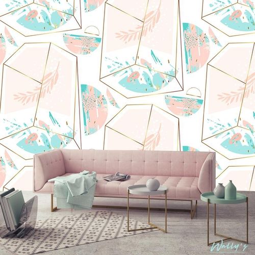 Carta da parati contemporanea - ABSTRACT PASTELS  - Wally's - con motivi geometrici / bianca / verde