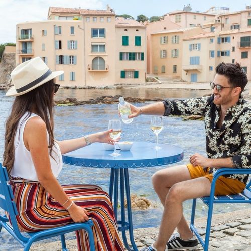 Tavolo da bistrot contemporaneo - FRENCH RIVIERA - Edmond & Fils - in acciaio / con supporto in acciaio / rotondo