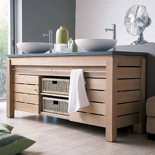 Mobile lavabo doppio - ORIGIN - LINE ART - da appoggio / in teak / contemporaneo