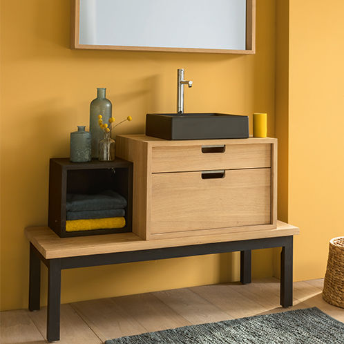 Mobile lavabo da appoggio - BRICK - LINE ART - in legno massiccio / in pietra / contemporaneo