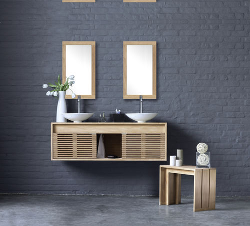 Mobile lavabo sospeso - CUBE - LINE ART - in teak / contemporaneo / senza ante
