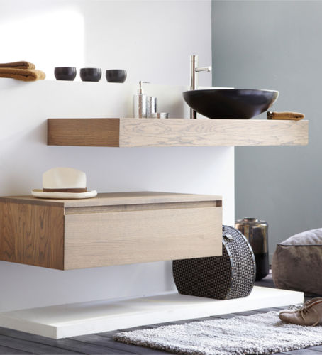 Mobile lavabo sospeso - AIR - LINE ART - in rovere / in ceramica / in pietra