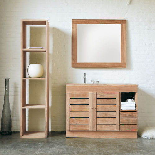 Mobile lavabo da appoggio - NOMAD - LINE ART - in teak / contemporaneo / con sportello