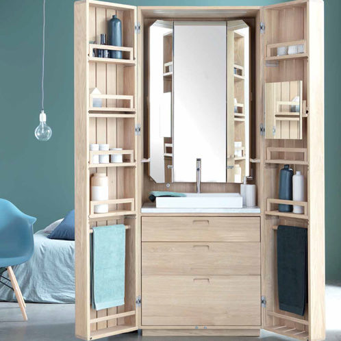 Mobile lavabo da appoggio - LA CABINE - LINE ART - in rovere / contemporaneo / con sportello