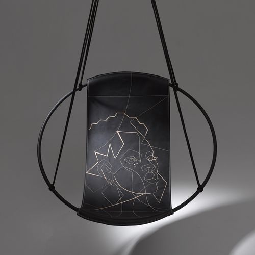 Sedia sospesa contemporanea - SLING FACE OF AFRICA - Studio Stirling - da esterno / da interno / in pelle