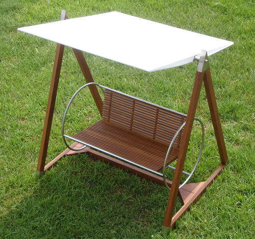 Dondolo da giardino in tessuto acrilico - QUADRANT  - Beltempo USA - in teak / in acciaio inossidabile / autoportante