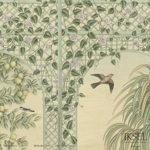 Carta da parati contemporanea - SC137 Trellis Exotica - Iksel Decorative Arts - in fibra di vetro / in vinile / con motivi naturali