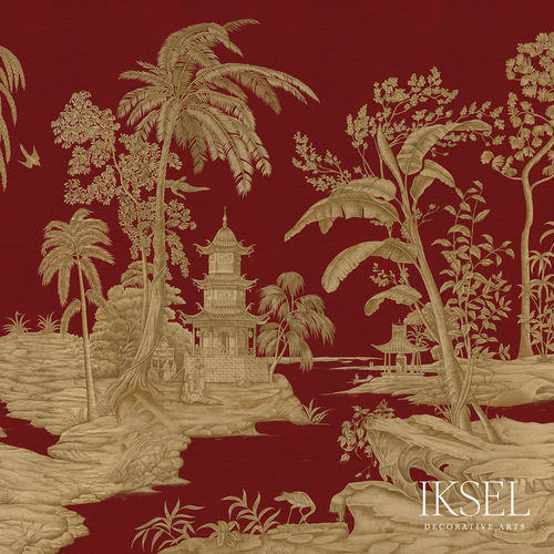 Carta da parati contemporanea - SC103 EXOTIC CHINOISERIE - Iksel Decorative Arts - in fibra di vetro / in vinile / con motivi floreali