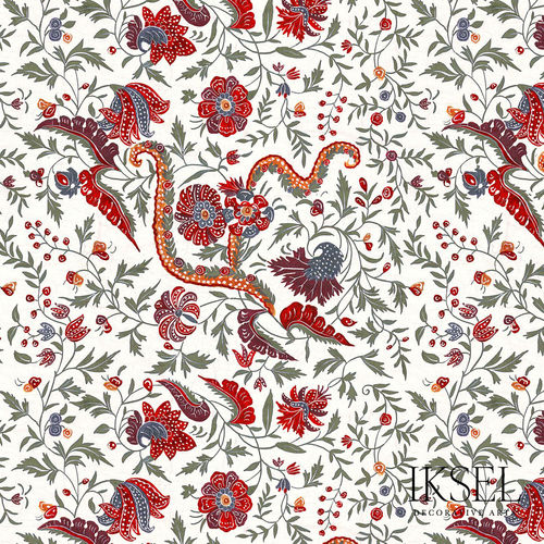 Carta da parati contemporanea - RW306 Indienne cr52 Red - Iksel Decorative Arts - in fibra di vetro / in vinile / in PVC
