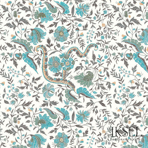 Carta da parati contemporanea - RW306 Indienne cr53 Turquoise - Iksel Decorative Arts - in fibra di vetro / in vinile / in PVC