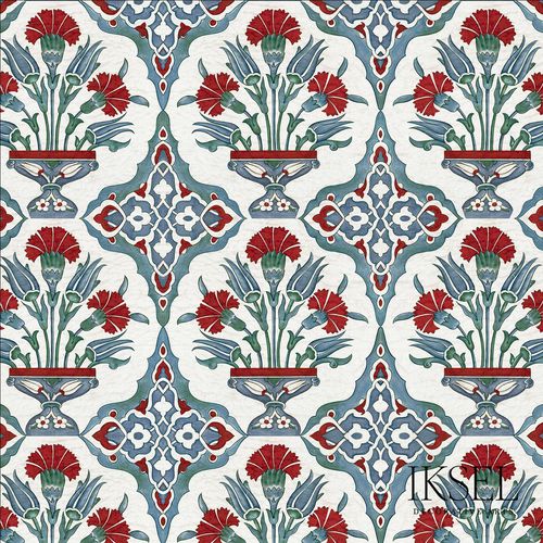 Carta da parati classica - RW108 IZNIK CARNATION BOUQUET - Iksel Decorative Arts - in fibra di vetro / in vinile / con motivi geometrici