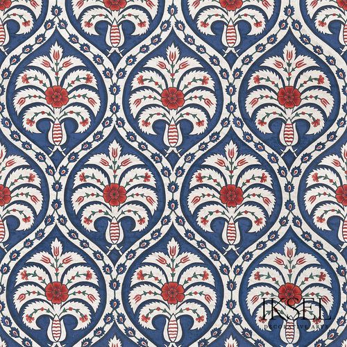 Carta da parati contemporanea - IZNIK CARNATION DAMASK RW112 - Iksel Decorative Arts - in fibra di vetro / in vinile / con motivi geometrici