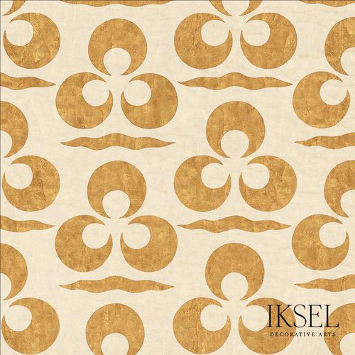 Carta da parati contemporanea - IZNIK CHINTAMANI AND CRESCENT CR44 CREAM GOLD RW111 - Iksel Decorative Arts - in fibra di vetro / in vinile / con motivo a onde
