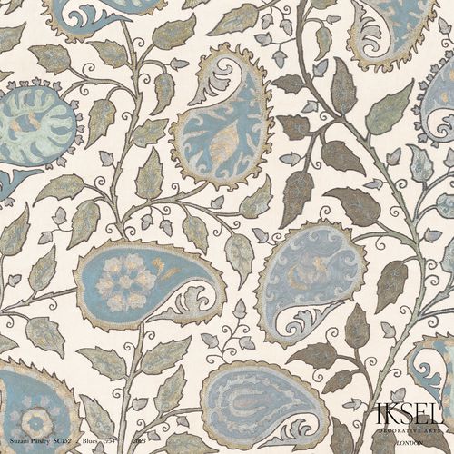 Carta da parati contemporanea - SC152 Suzani Paisley Blues - Iksel Decorative Arts - in fibra di vetro / in vinile / con motivi geometrici