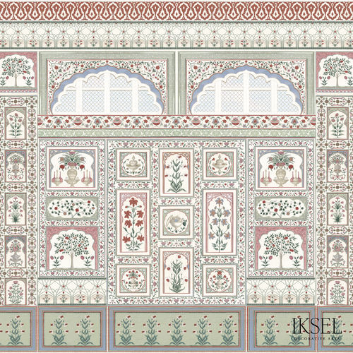 Carta da parati contemporanea - AR305 Amber cr14 Pink&Green - Iksel Decorative Arts - in fibra di vetro / in vinile / a fiori