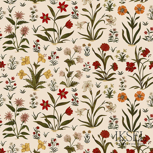 Carta da parati contemporanea - RW315 Mogul Flowers - Iksel Decorative Arts - in vinile / in fibra di vetro / con motivi naturali