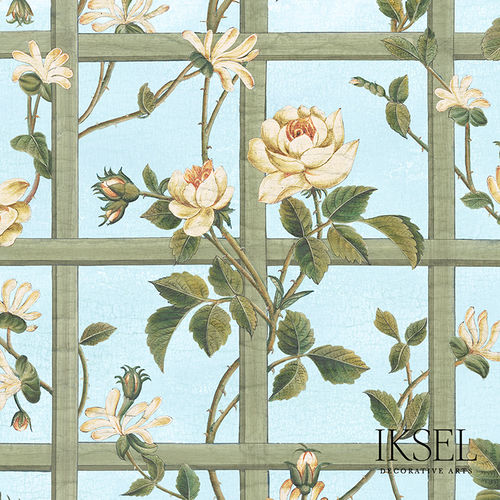 Carta da parati contemporanea - RW416 Rose Trellis - Iksel Decorative Arts - in vinile / in fibra di vetro / con motivi naturali