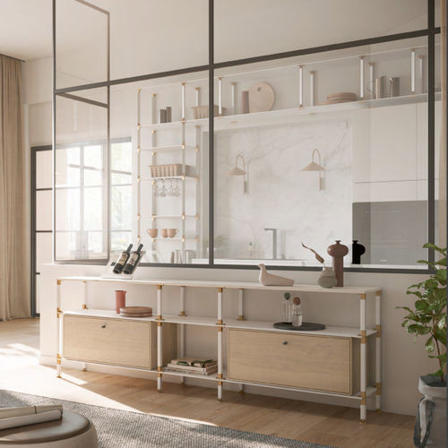 Credenza contemporanea - S.3.900.2.2.AZ.00.1 - tRACK by Kesseböhmer GmbH - impiallacciata in legno / in MDF laccato / in acciaio con rivestimento a polvere
