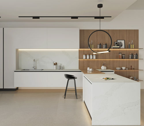 Piano di lavoro in pietra ricostituita - Calacatta Era - Fujian Ultracera New Materials CO.,Ltd - in composito / in pietra / per cucina professionale
