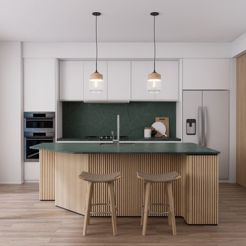 Piano di lavoro in pietra ricostituita - VERDANT MIST - Fujian Ultracera New Materials CO.,Ltd - in composito / in pietra / per cucina professionale