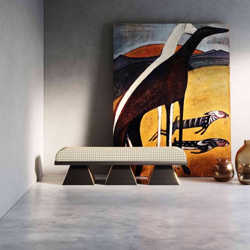 Panca contemporanea - Moa - Hommés Studio - in velluto / in ottone lucidato / senza schienale
