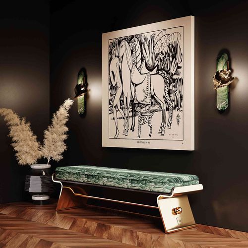 Panca contemporanea - MAAK BENCH - Hommés Studio - in noce / in pelle / in ottone lucidato