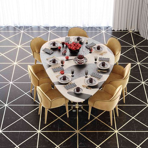 Tavolo da pranzo contemporaneo - SAHARA  - Hommés Studio - impiallacciato in legno / in ottone lucidato / con supporto in legno laccato brillante