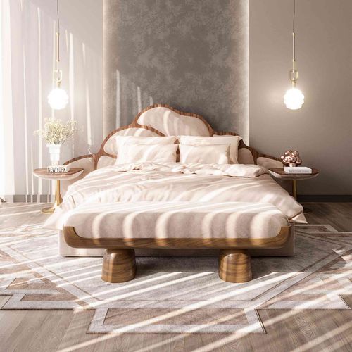 Letto matrimoniale - JANNU - Hommés Studio - contemporaneo / imbottito / con testiera