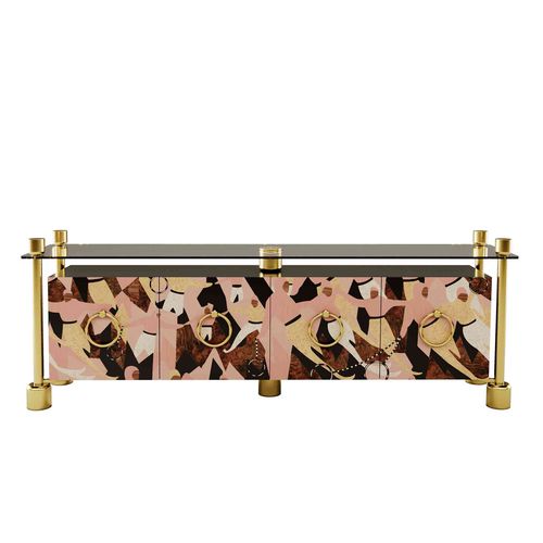 Credenza contemporanea - REBUS  - Hommés Studio - impiallacciata in legno / in ottone lucidato / in vetro fumè
