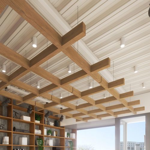 Baffle acustico in legno - FREE GRID - The Acoustics Company SAS - da soffitto / quadrato / ignifugo