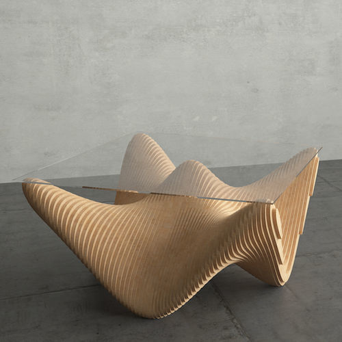 Tavolino basso design originale - Rosa - MyWoodream - in vetro / con supporto in legno / quadrato