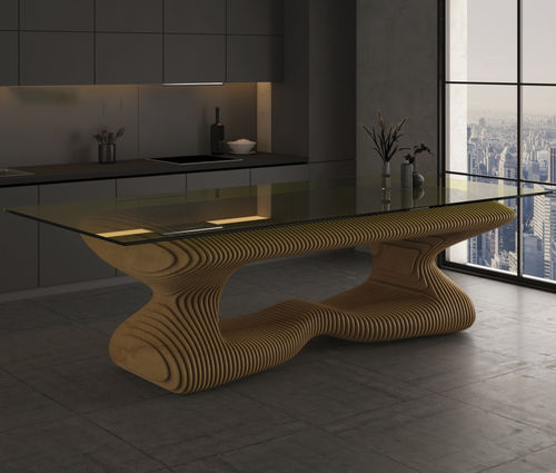 Tavolo da pranzo design originale - Lucia - MyWoodream - in vetro / con supporto in legno / rettangolare