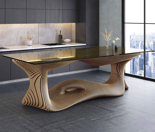 Tavolo da pranzo design originale - Infinity - MyWoodream - in legno / in vetro / con supporto in legno