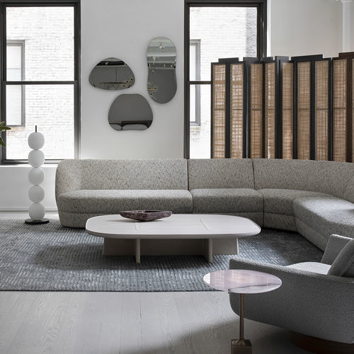 Tavolino basso contemporaneo - Bleecker Street - MAN OF PARTS - in rovere / con supporto in pietra calcare / rettangolare