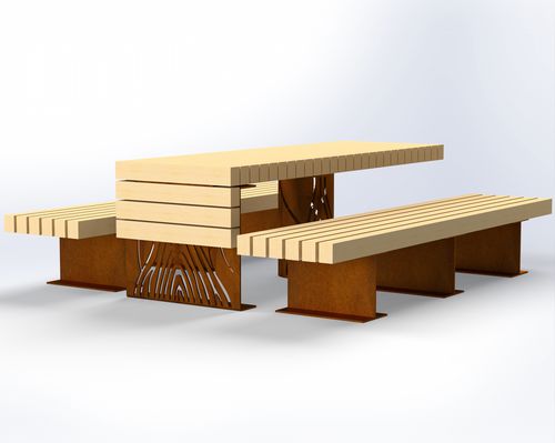 Tavolo da picnic contemporaneo - Origine - URBAN TENDANCES - in legno / con supporto in acciaio COR-TEN® / rettangolare