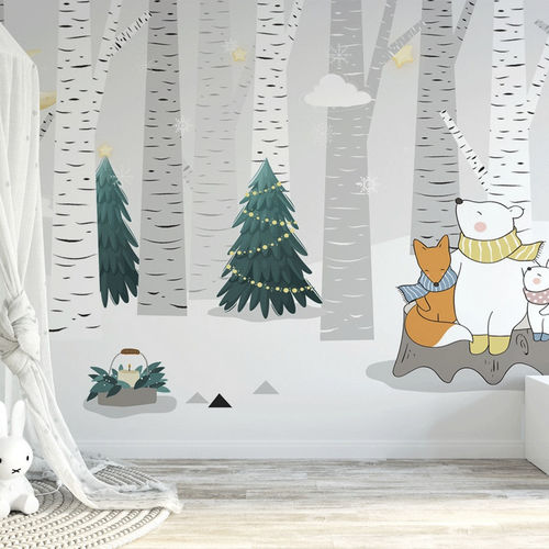 Carta da parati contemporanea - ours polaire forêt neige - MuralConcept - in tessuto non tessuto / panoramica / con animali