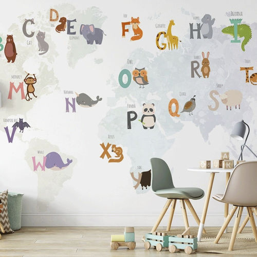 Carta da parati contemporanea - carte du monde éducative - MuralConcept - in tessuto non tessuto / panoramica / con animali