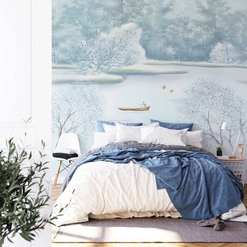 Carta da parati contemporanea - aquarelle hiver mystique - MuralConcept - in tessuto non tessuto / panoramica / blu