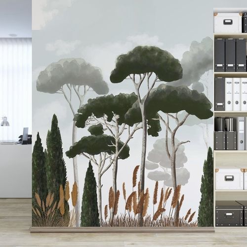 Carta da parati contemporanea - cyprès pins & herbes de la pampa - MuralConcept - in tessuto non tessuto / con motivi naturali / panoramica