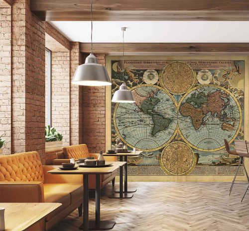 Carta da parati con motivo a mappa - globe - MuralConcept - vintage / in tessuto non tessuto / panoramica