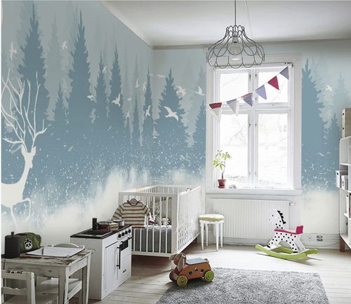 Carta da parati in stile scandinavo - Cerf forest in the mist - MuralConcept - in tessuto non tessuto / panoramica / con animali