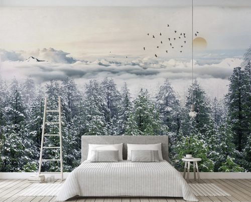 Carta da parati contemporanea - forêt de sapin neige - MuralConcept - in tessuto non tessuto / con motivi naturali / panoramica