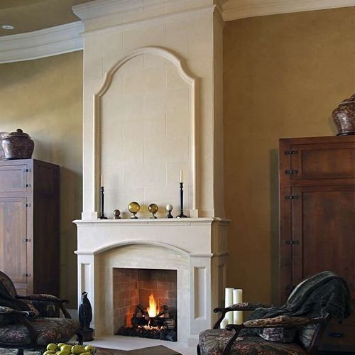 Cornice per camino contemporanea - ANAEL  - Tartaruga Design Inc - in pietra / bianca